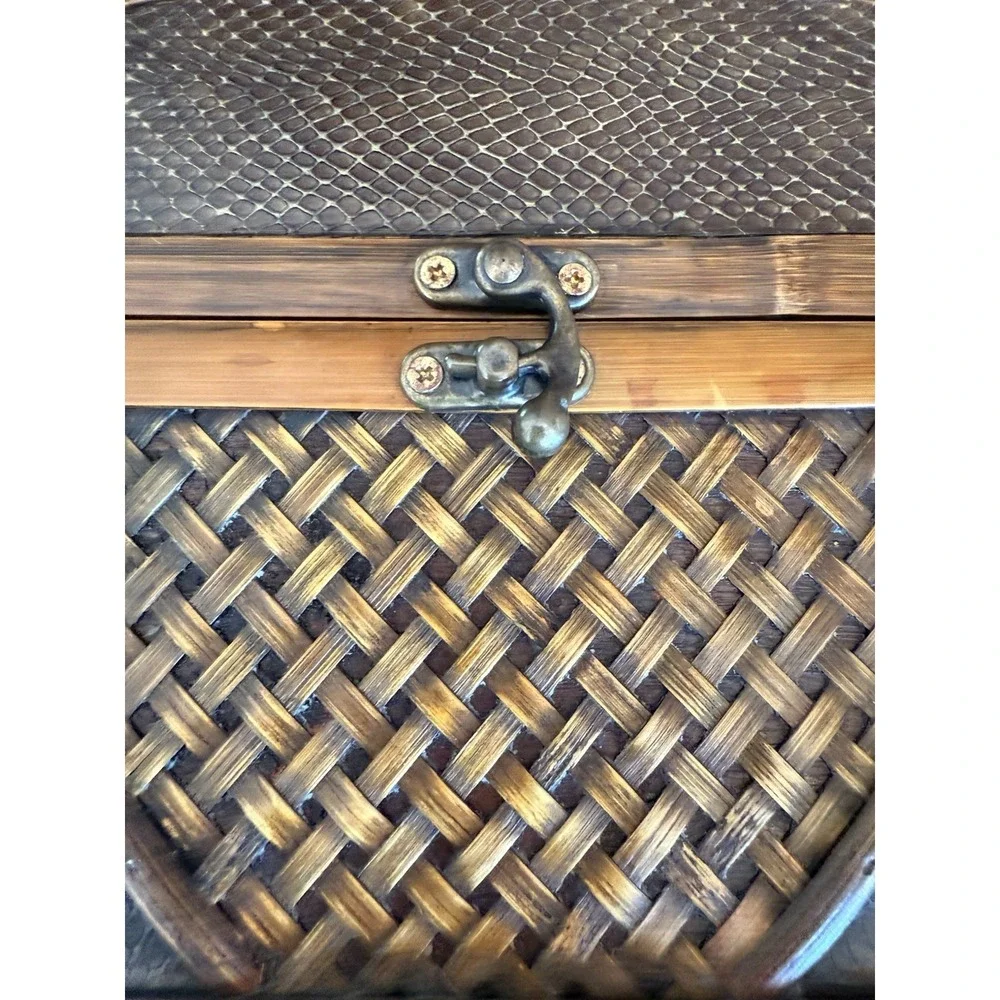 Vintage Bamboo Wood Trinket Box Chest Style Decorative Storage Container
